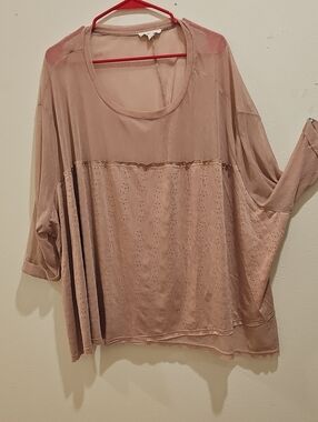 Oli & Hali Dusty Rose Sheer-Panel Eyelet Blouse